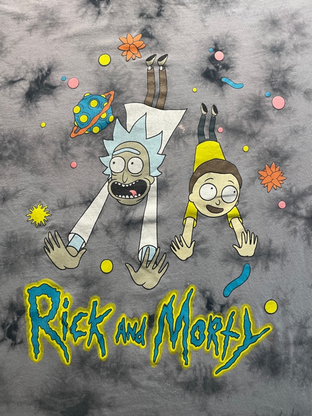 Adult Swim Rick and Morty Tee tie dye/ batik style Men’s small grey black cotton
